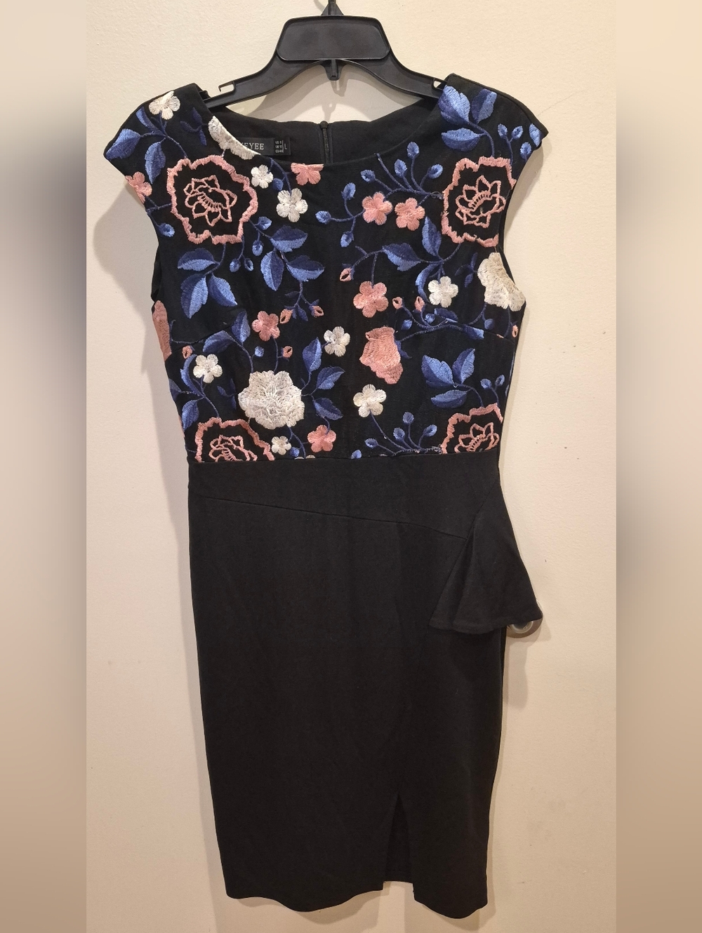 Black Floral Embroidered Sheath Dress - Pink & Blue Accents